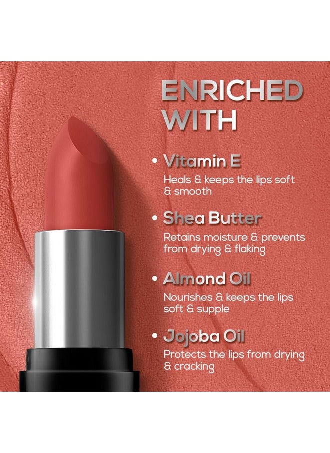 Prime Matte Lipstick - Spicy Cinnamon, Lightweight & Long-Lasting Formula, Creamy Matte Finish, One Swipe Application, Non-Drying, Vitamin E Infused, 4.5Gm