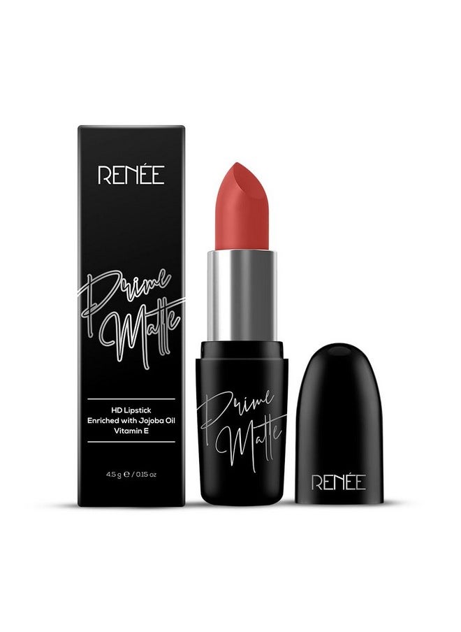 Prime Matte Lipstick - Spicy Cinnamon, Lightweight & Long-Lasting Formula, Creamy Matte Finish, One Swipe Application, Non-Drying, Vitamin E Infused, 4.5Gm