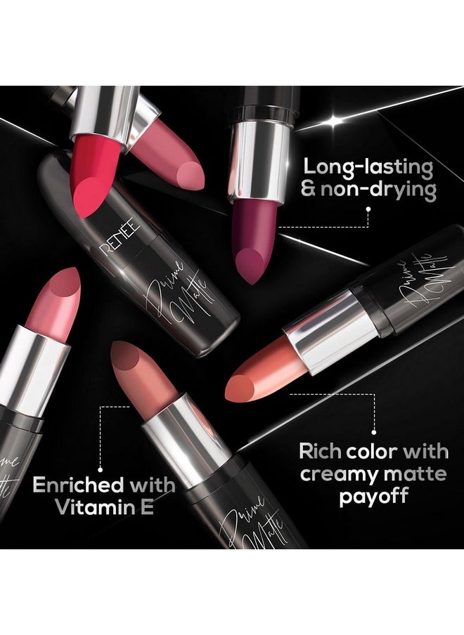 Prime Matte Lipstick - Spicy Cinnamon, Lightweight & Long-Lasting Formula, Creamy Matte Finish, One Swipe Application, Non-Drying, Vitamin E Infused, 4.5Gm