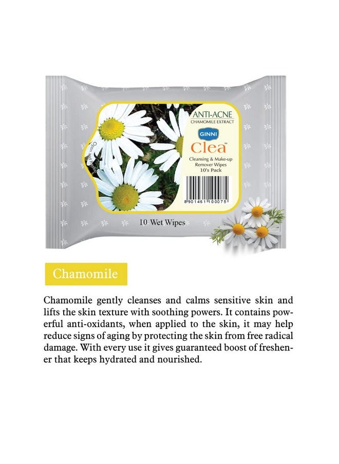 Clea Cleansing & Makeup Remover Wet Wipes - Moisturizing Face Wipes (Anti-Acne, Cucumber, Rose, Aloe Vera, Lemon, Orange, Strawberry) | Pack Of 7 | 70 Wipes Total For All Skin Types