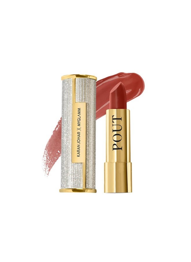 Pout By Karan Johar Tinted Plumping Lipstick | Glossy Lipstick For Women With Petal Glow Finish | Buildable Colour & Shine | Moisturising Formula | Wake Up Pout (Coral Brown Shade) | 3.5G