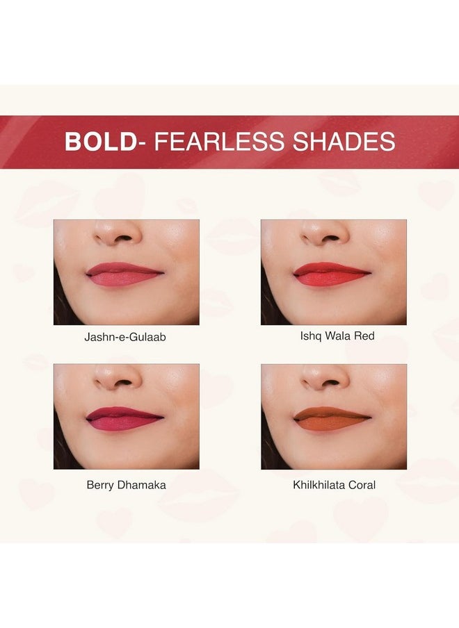 ’S Bold Rush Creamy Matte Liquid Lipstick With Spf/Mini Lipstick/Water Proof/Smudge Proof/Transfer Proof/Long Lasting/All Skin Tones/Set Of - 4 (1.2Ml Each).