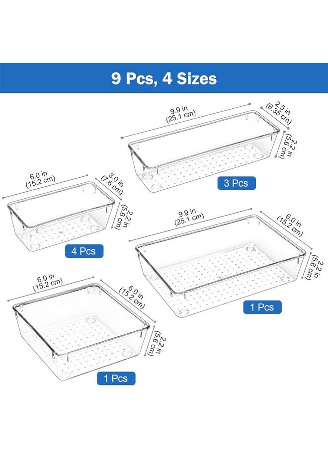 Zollyss Bathroom Drawer Tray Dividers Plastic Vanity Organizers Storage Bins For Makeup Dresser Tray, Clear (9 Pcs) - Inside, Transparent