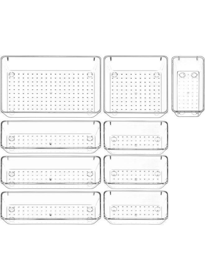 Zollyss Bathroom Drawer Tray Dividers Plastic Vanity Organizers Storage Bins For Makeup Dresser Tray, Clear (9 Pcs) - Inside, Transparent