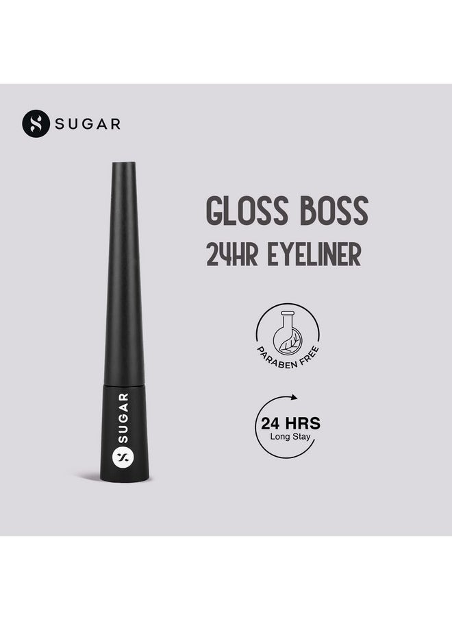 Gloss Boss 24Hr Glossy Eyeliner Gel With Brush | Smudeproof & Waterproof - 01 Back In Black (Black Eyeliner) | 3Ml