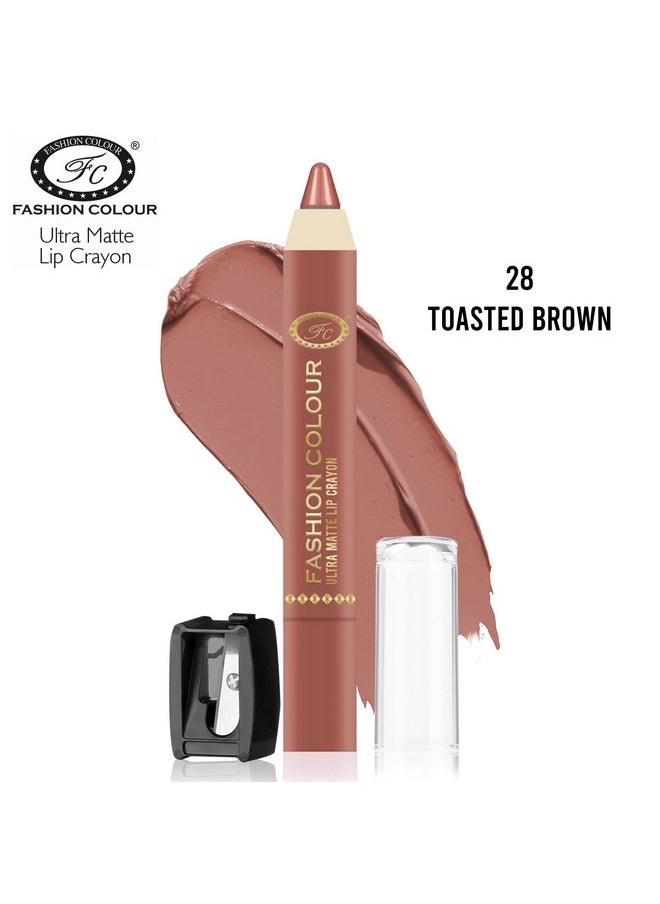 Ultra Matte Lip Crayons With Free Sharpener | Smudge Proof And Waterproof | For Hydration And Moisturization | Long Lasting Lipwear With Matte Finish, Cruelty-Free And Paraben-Free - 2.5 Gm(Toasted Brown)
