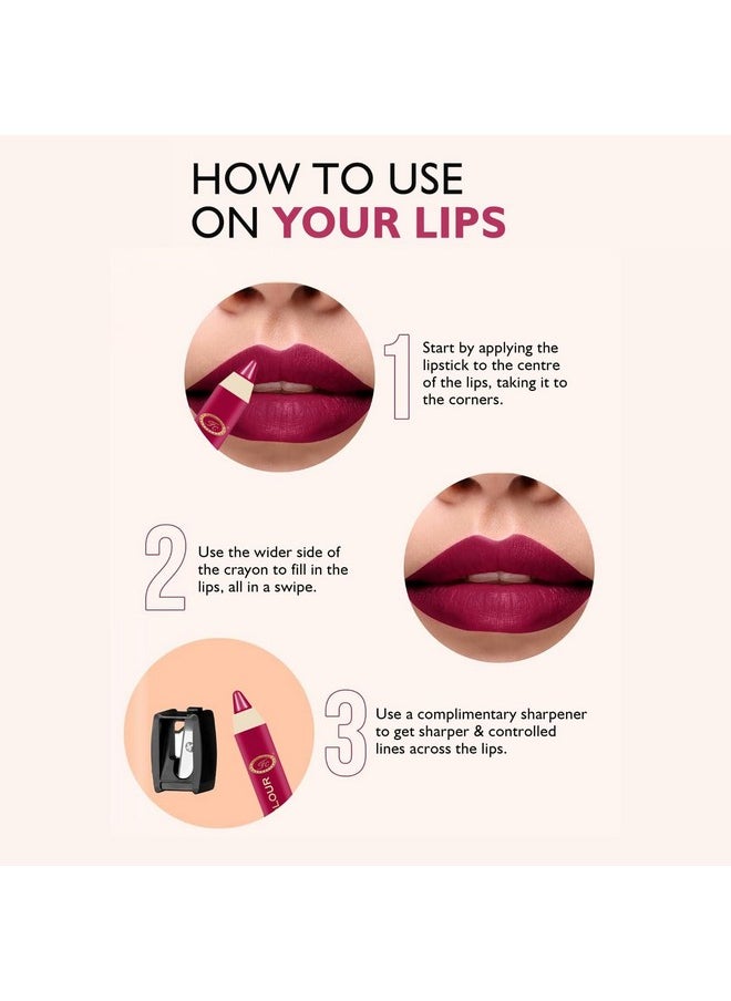 Ultra Matte Lip Crayons With Free Sharpener | Smudge Proof And Waterproof | For Hydration And Moisturization | Long Lasting Lipwear With Matte Finish, Cruelty-Free And Paraben-Free - 2.5 Gm(Toasted Brown)