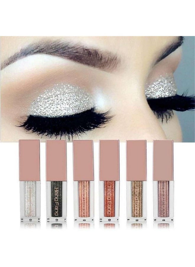 Liquid Glitter Eyeshadow Set, 6 Colors Metallic Glitter Shimmer Smokey Eye Looks Waterproof Long Lasting Eyeshadow Makeup Kits (Set Of A)