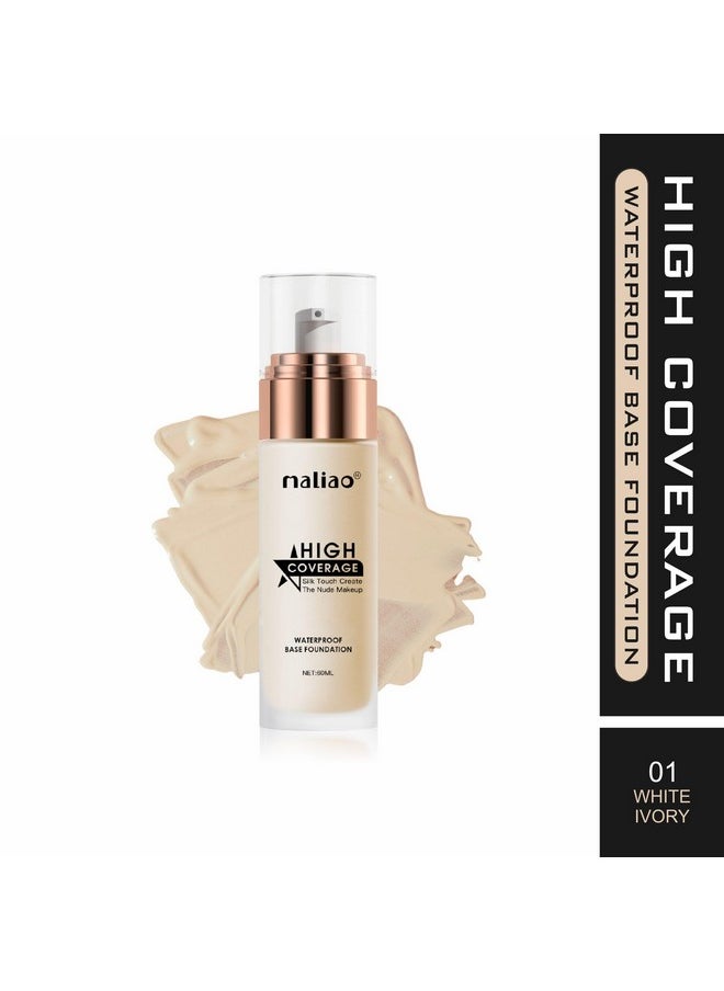 High Coverage Waterproof Base Natural Foundation Cream - Flawless All-Day Wear (White Ivory), 1 Count