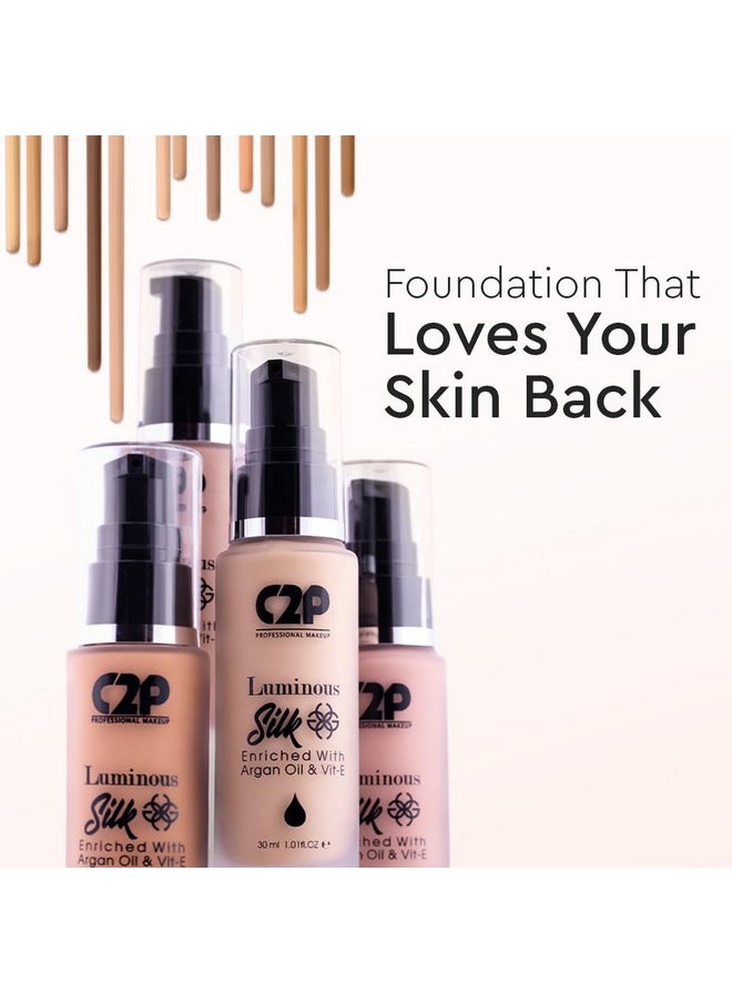 C2P Pro Luminous Silk Liquid Foundation Medium Tan 06, 30 Ml | Provides Full Coverage & Absorbs Oil | Enriched With Argan Oil & Vitamin E | Suitable For All Skin Types