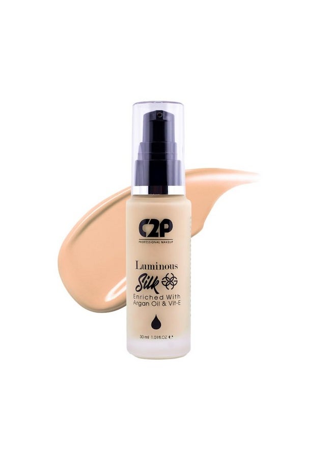 C2P Pro Luminous Silk Liquid Foundation Medium Tan 06, 30 Ml | Provides Full Coverage & Absorbs Oil | Enriched With Argan Oil & Vitamin E | Suitable For All Skin Types