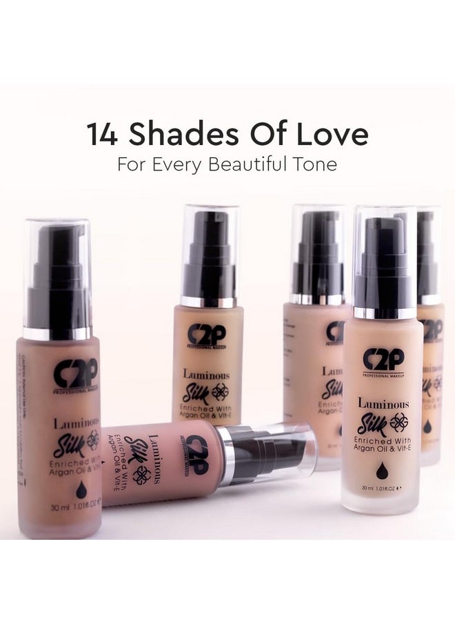 C2P Pro Luminous Silk Liquid Foundation Medium Tan 06, 30 Ml | Provides Full Coverage & Absorbs Oil | Enriched With Argan Oil & Vitamin E | Suitable For All Skin Types