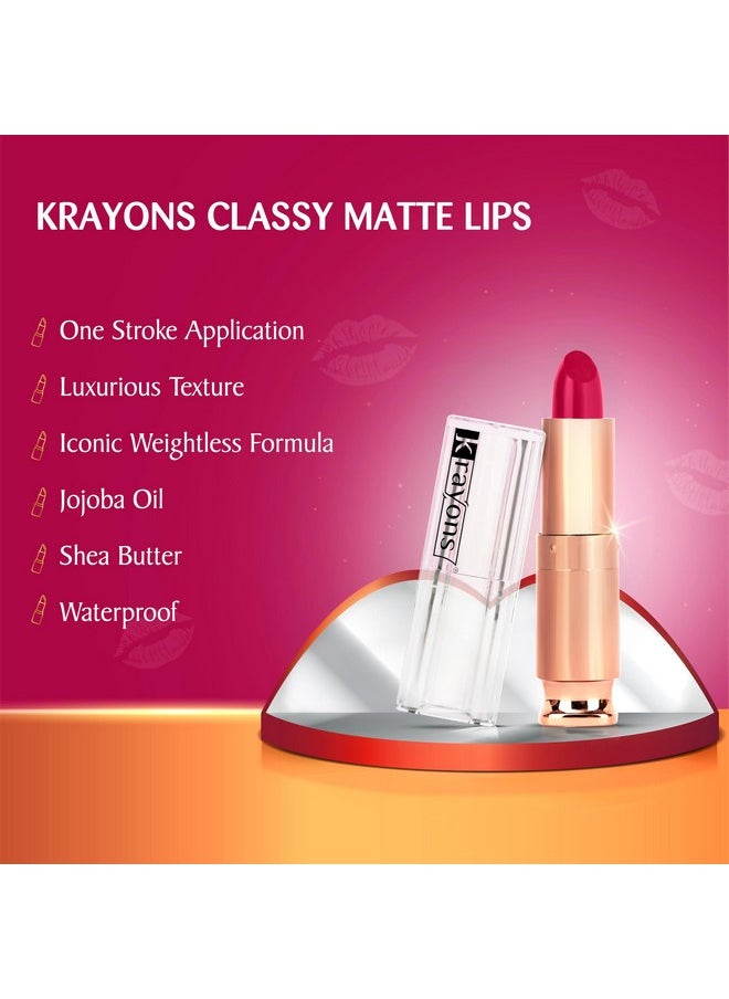 Classy Long Stay Matte Lipstick|Intense Colour|Hydrating & Moisturizing|Highly Pigmented|Smooth & Light Weight|Lipsticks For Women Suitable All Indian Tones (Shocking Pink)