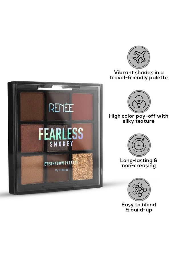 Fearless Eyeshadow Palettes - Smokey, Highly Pigmented, Shimmery & Matte Vibrant Shades, Silky Texture, Long Lasting, Non-Creasing, Easy-To-Blend & Build Up For Eye-Catching Glamorous Look 12 Gm