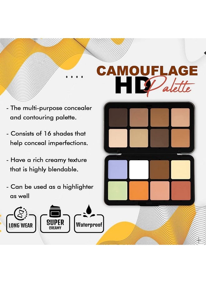 16 Color Camouflage Hd Palette Concealer Color Corrector Palette, Multipurpose Creamy, Lightweight Easy-To-Blend For Long Lasting Natural Finish Perfect Look