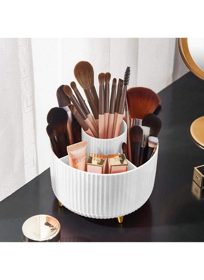 Zollyss 360° Rotating Makeup Brush Holder Organizer | Organizers Countertop Organization Skincare Storage For Vanity, Desktop, Bathroom Green, Cosmetics (White)