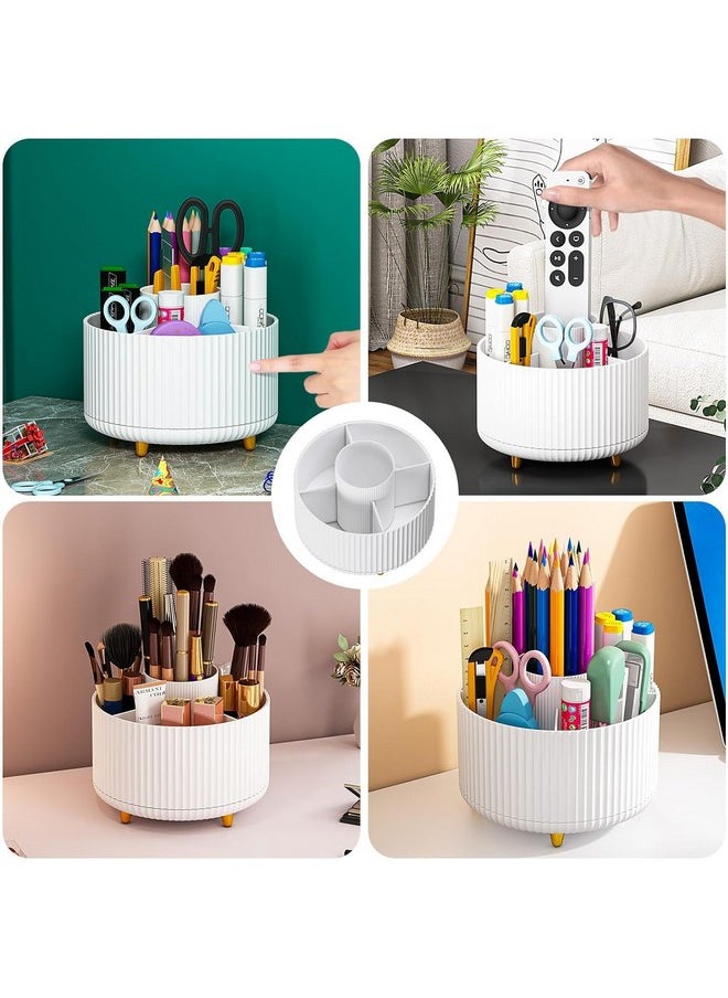 Zollyss 360° Rotating Makeup Brush Holder Organizer | Organizers Countertop Organization Skincare Storage For Vanity, Desktop, Bathroom Green, Cosmetics (White)