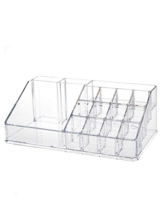 INOVERA (LABEL) Plastic 16 Compartment Cosmetic Display Cases Makeup Lipstick Storage Organizer Holder Box Case,Transparent (22L X 12.2W X 7.5H)