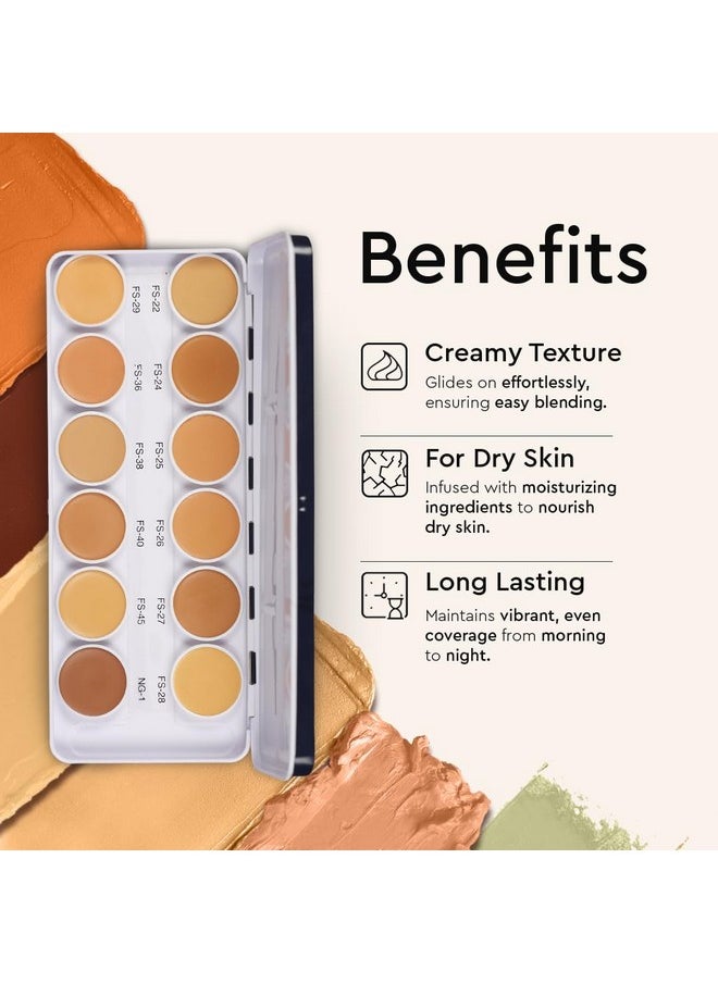 C2P Pro Foundation For Face Makeup, Ultra Hd 12 In 1 Camouflage Concealer Corrector Palette | Waterproof, Long Lasting & Medium Coverage For Dry Skin | Supraemeshield Cream Base Makeup Palette - 42G