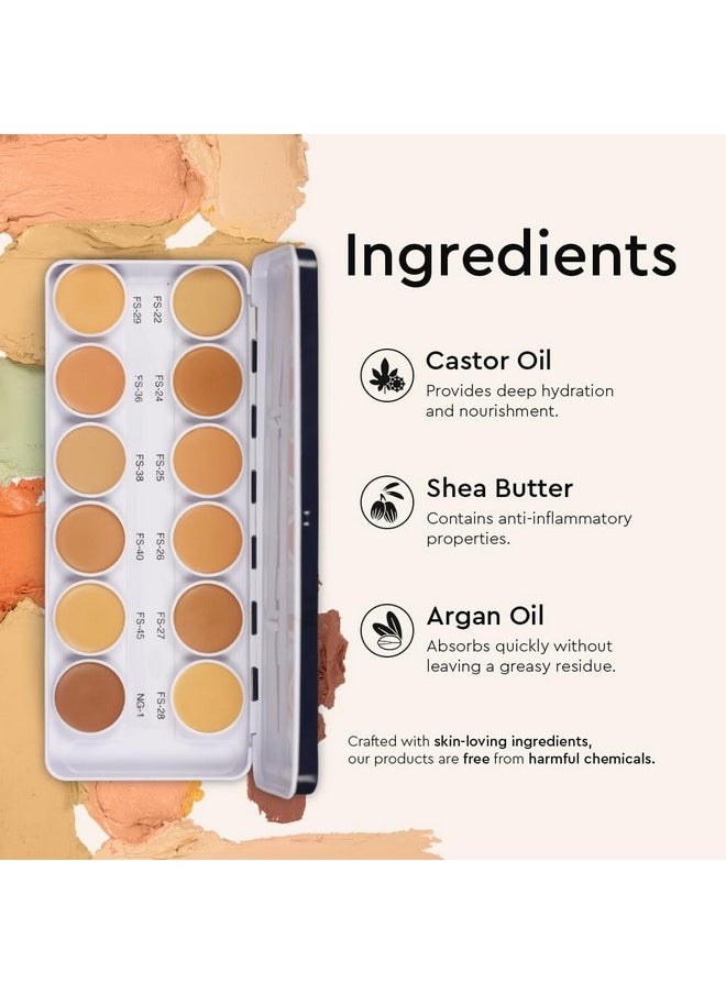 C2P Pro Foundation For Face Makeup, Ultra Hd 12 In 1 Camouflage Concealer Corrector Palette | Waterproof, Long Lasting & Medium Coverage For Dry Skin | Supraemeshield Cream Base Makeup Palette - 42G