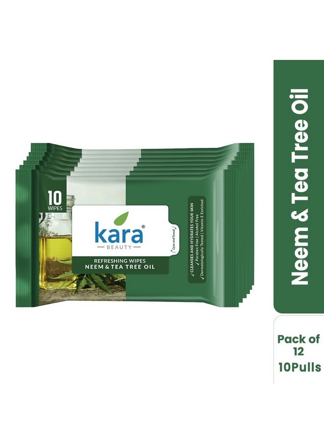 Neem & Tea Tree Oil Facial Refreshing Wet Wipes - 10 Pulls (Pack Of 12) | Hydrates & Cleanses Skin | Alcohol-Free, Paraben-Free | Enriched With Vitamin E | Dermatologist Tested