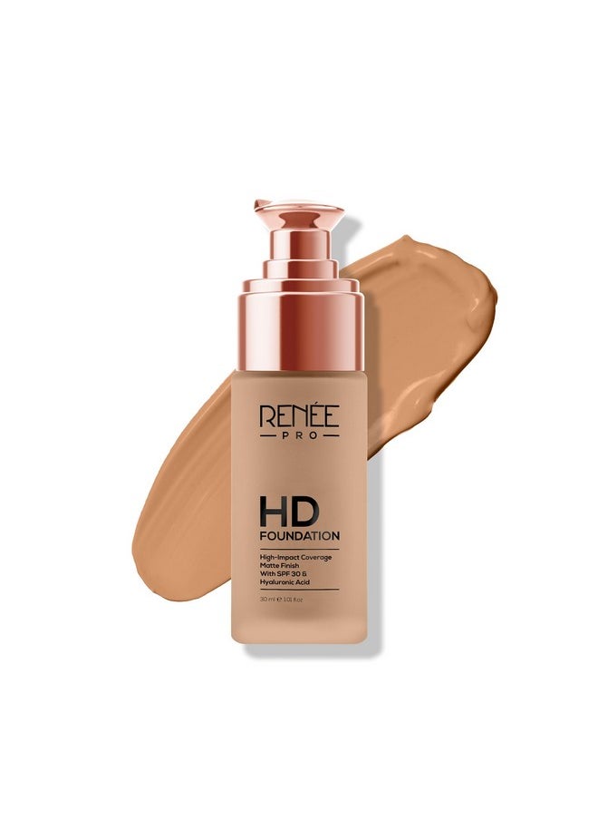 Pro Hd Foundation - Full Coverage With Matte Finish Lotion For All Skin Types|Highly Blendable With Spf30|Weightless & Long Lasting|Enriched With Aloe,Coffee,Chamomile&Vitamin E,30 Ml,1 Count