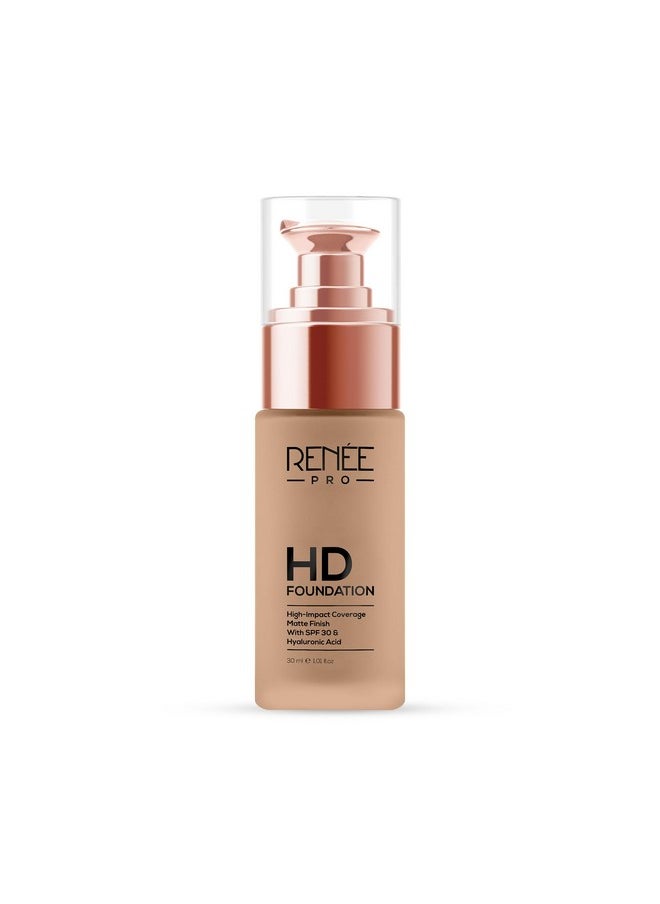 Pro Hd Foundation - Full Coverage With Matte Finish Lotion For All Skin Types|Highly Blendable With Spf30|Weightless & Long Lasting|Enriched With Aloe,Coffee,Chamomile&Vitamin E,30 Ml,1 Count
