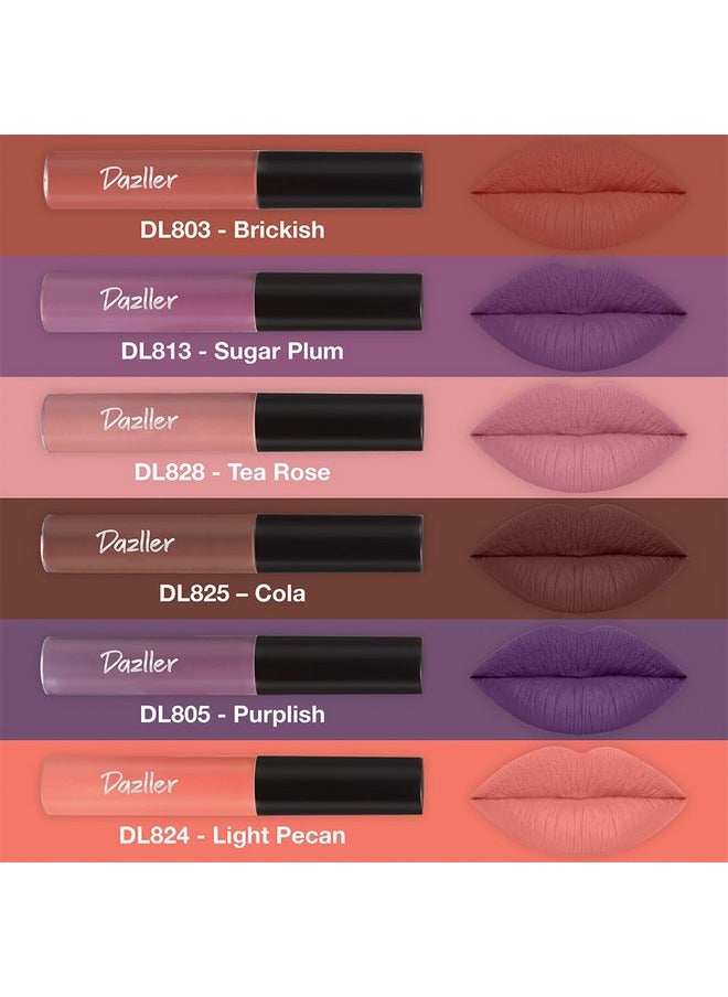 Lip Colour Lipstick Combo Pack Of 6|Vibrant Matte Liquid Lipstick For Women|Long Stay|Smudge-Proof|Non-Transfer|Nude Splash|21.6G