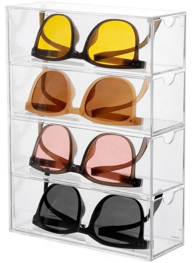 HOUSE OF QUIRK Acrylic Sunglasses Organizer With 4 Lid Drawer Organizer Rectang Supplies For Bathroom, Dorm, Desk, Countertop, Office (Transparent)