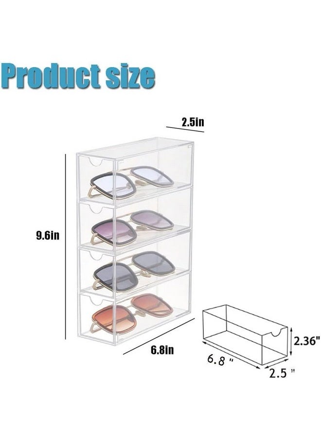 HOUSE OF QUIRK Acrylic Sunglasses Organizer With 4 Lid Drawer Organizer Rectang Supplies For Bathroom, Dorm, Desk, Countertop, Office (Transparent)