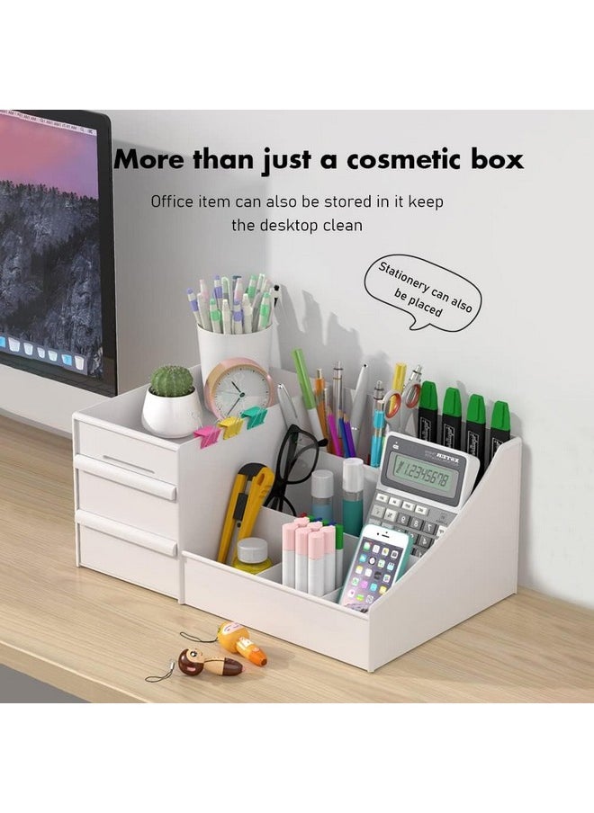 Zollyss Cosmetic Organizer Box Drawers Storage Plastic Stationary | Make Up Organiser For Women, White