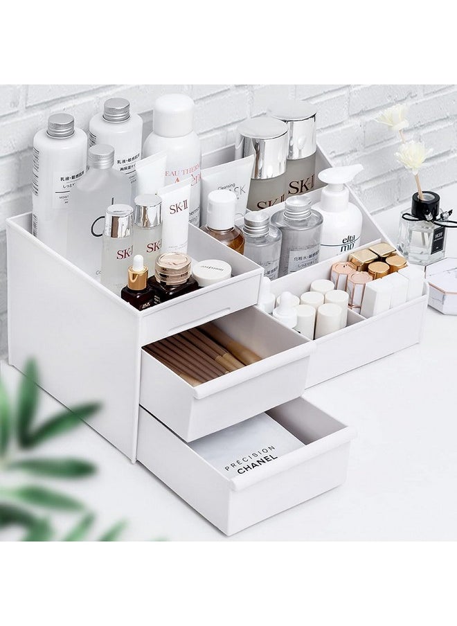 Zollyss Cosmetic Organizer Box Drawers Storage Plastic Stationary | Make Up Organiser For Women, White