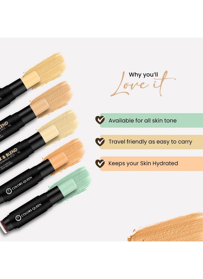 - Fix&Blend - Matte Foundation For All Skin Type Stick|Full Coverage Foundation For Face Makeup With Natural Matte Finish|Waterproof Foundation With Inbuilt Blending Brush (01-Ivory,12G)