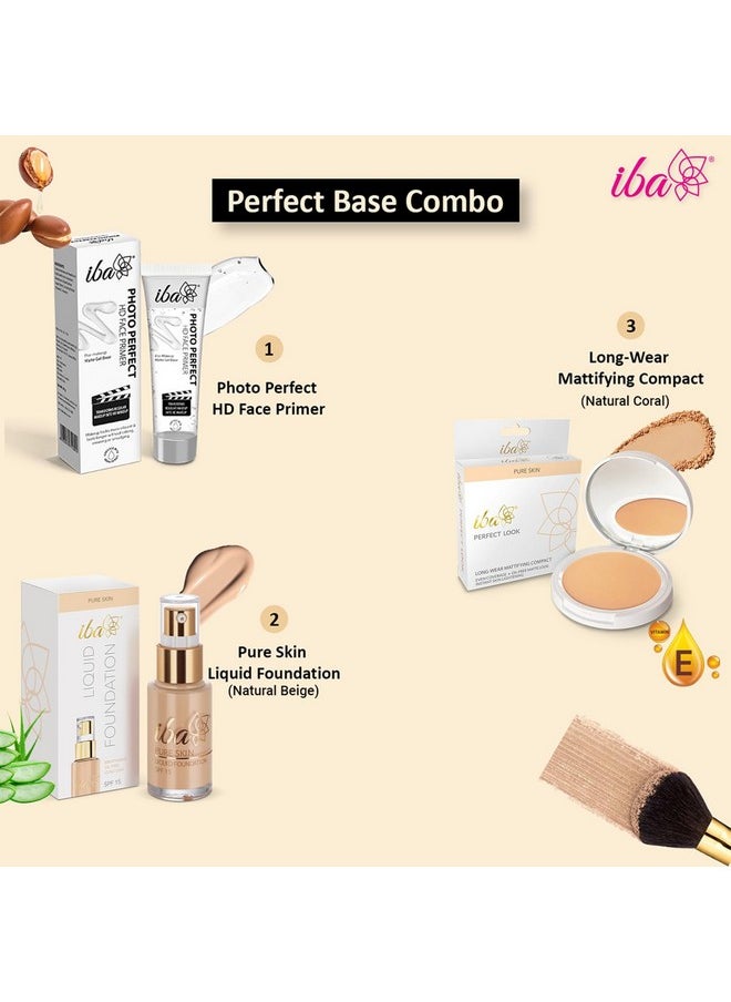 Primer + Foundation + Compact Base Combo (Natural Beige) | Long Lasting, Full Coverage Base Makeup L Vegan & Cruelty Free | Halal Certified & Vegan Makeup