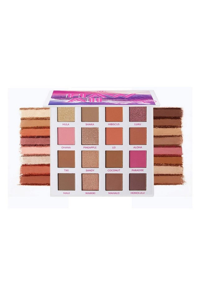 Bh Cosmetics Bh Hangin' In Hawaii 16 Color Eyeshadow Palette Pigmented Shimmer Eye Shadow Palette, Blendable Long Lasting Waterproof Makeup Cosmetics Halloween Makeup Kit