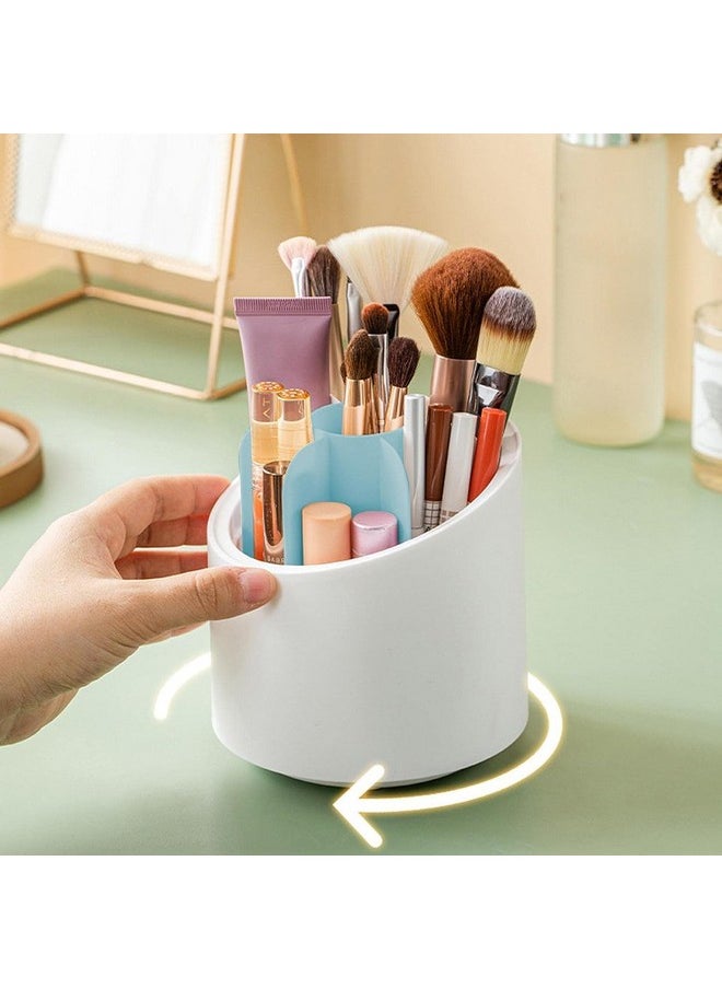 HOUSE OF QUIRK Makeup Brush Holder,360 Rotating Cosmetics Make Up Brush Organizer Storage With Lid For Vanity Dustproof (Blue)