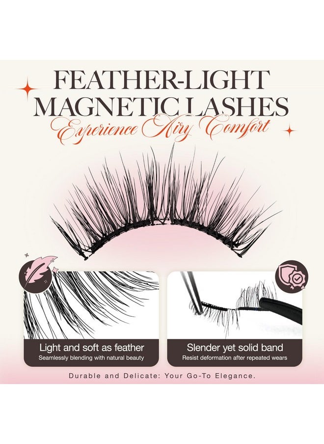 Magnetic Eyelashes Natural Look,1 Pair Reusable Magnetic Eyelashes With Applicator, No Glue Needed Magnetic Eyelashes Magnetic Lashes Kit,Easy To Wear And Remove(A02)