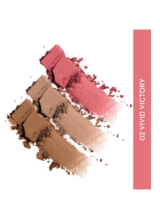 Contour De Force Face Palette For Makeup | Includes Matte Bronzer, Highlighter & Blush | Makeup Palette With Built-In Mirror | 12.5Gm - 02 Vivid Victory