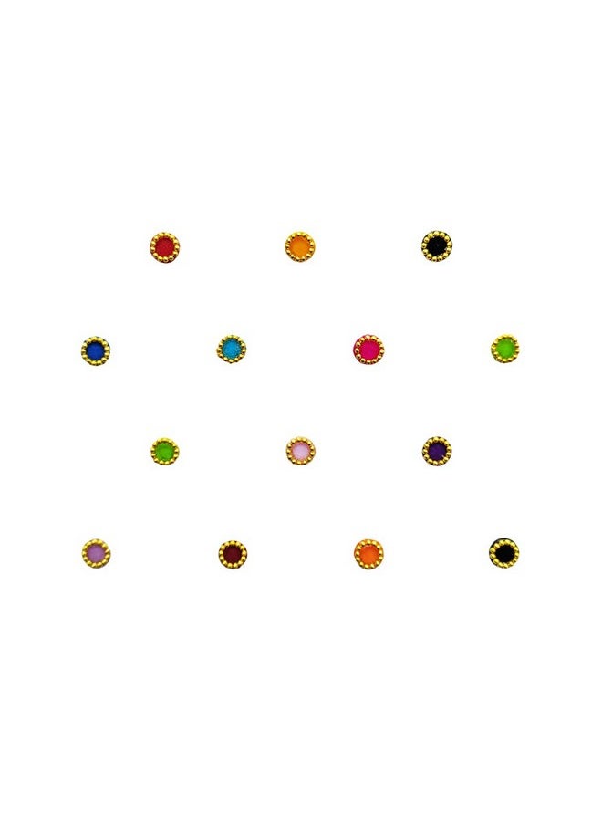 Multicolor Round Bindi With Gold Beads Border (Bin1165)