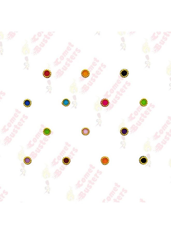 Multicolor Round Bindi With Gold Beads Border (Bin1165)