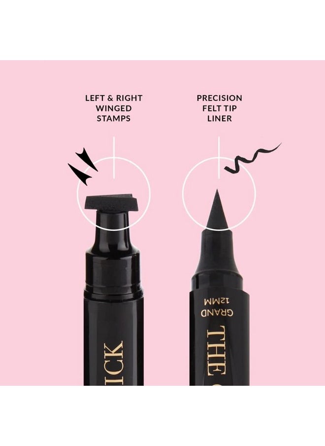 Winged Eyeliner Stamp - Waterproof & Smudge Proof Vegan Cat Eye Stamp Eyeliner - 3Mm Thick Winged Stamp & 8Mm Petite Felt-Tip Liquid Hypoallergenic Eyeliner Pen (Intense Black-2 Pen)