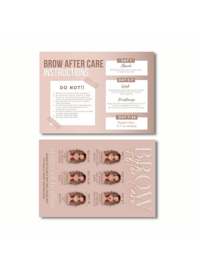 Pmu Eyebrow Powder Brow Microblading Aftercare Instruction Cards - 4X6 Inches - Front And Back Stages Of Brow Healing