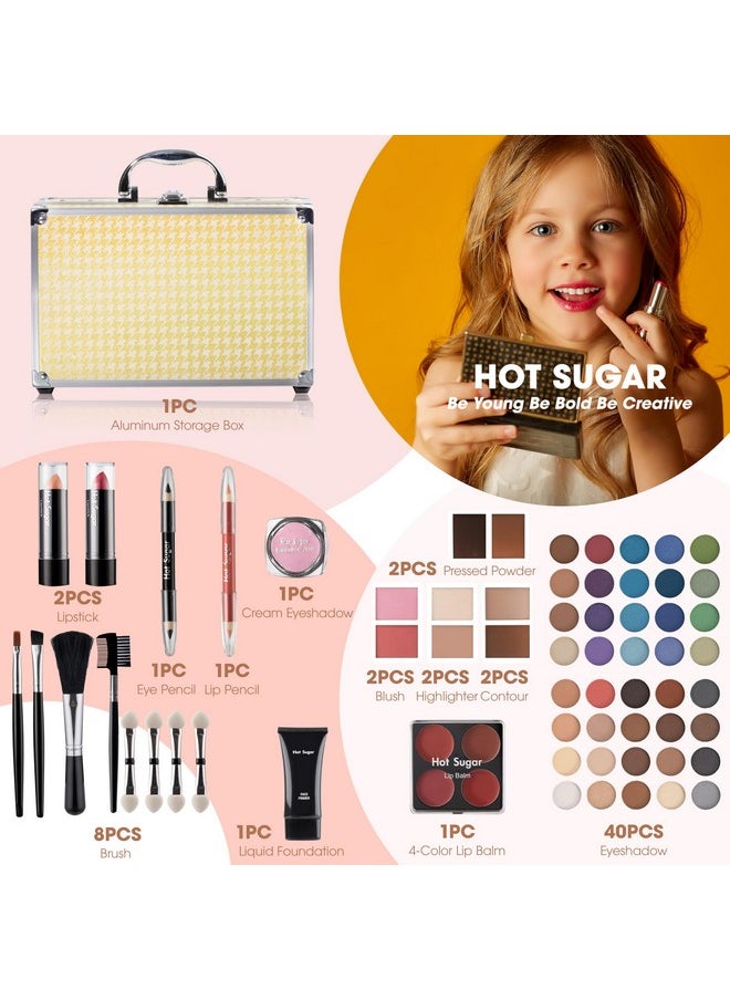 Makeup Kit For Girls 10-12, Girls Makeup Set Ages 8-12, 14-16 With Aluminum Cosmetic Box (Yellow Houndstooth)