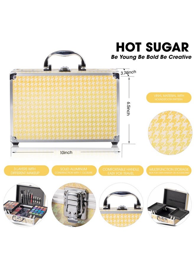 Makeup Kit For Girls 10-12, Girls Makeup Set Ages 8-12, 14-16 With Aluminum Cosmetic Box (Yellow Houndstooth)