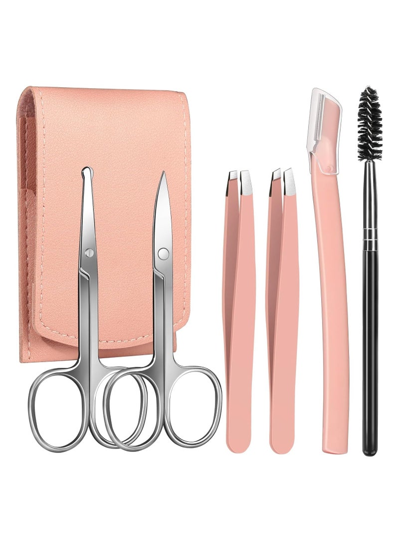 FANDAMEI Eyebrow Kit, Eyebrow Scissors, Eyebrow Tweezers for Women, Eyebrow Razor, Eyebrow Brush. Eyebrow Kit for Men with Leather Case. Eyebrow Tweezers for Women Facial Hair Ingrown Hair Removal