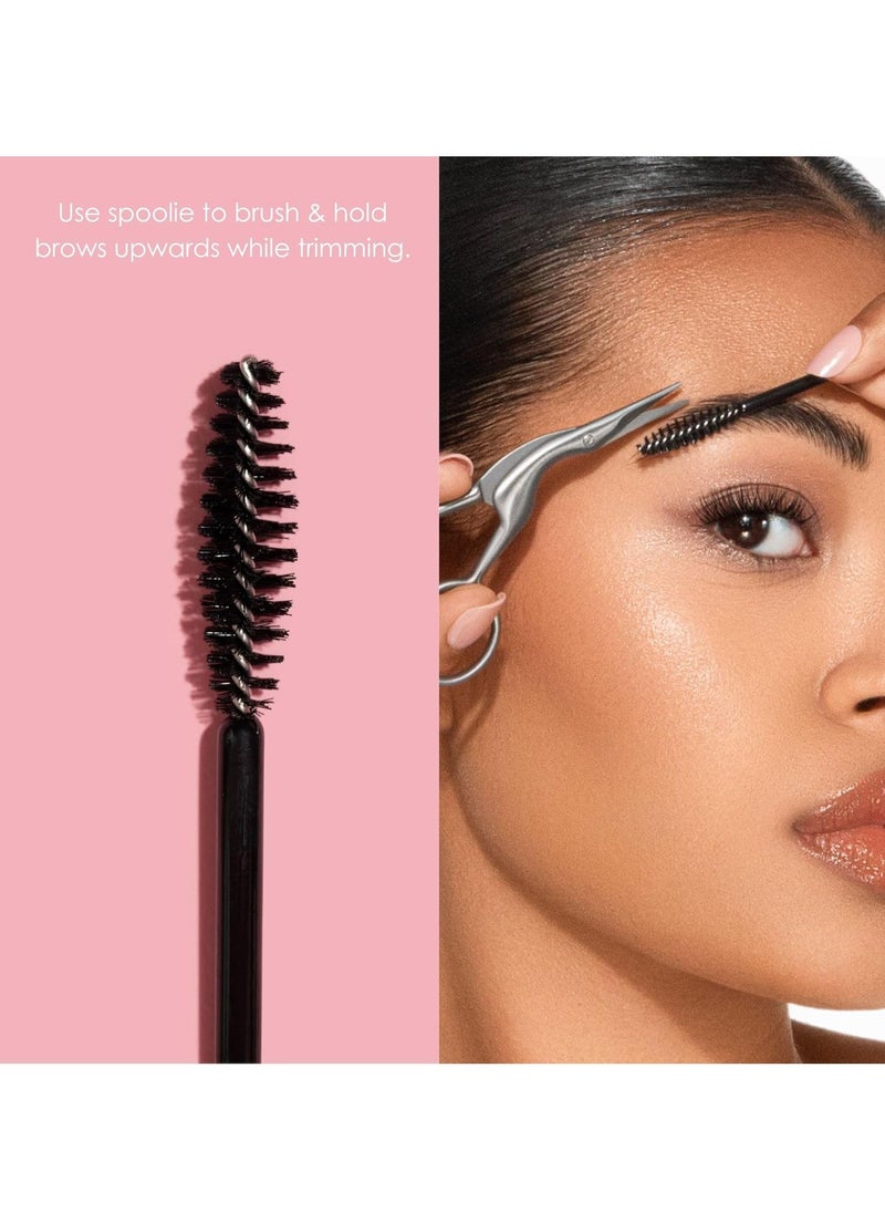 JAPONESQUE Brow Scissors and Spoolie, Stainless Steel Scissors for Brow Grooming and Trimming, Brush Tool for Brow Shaping