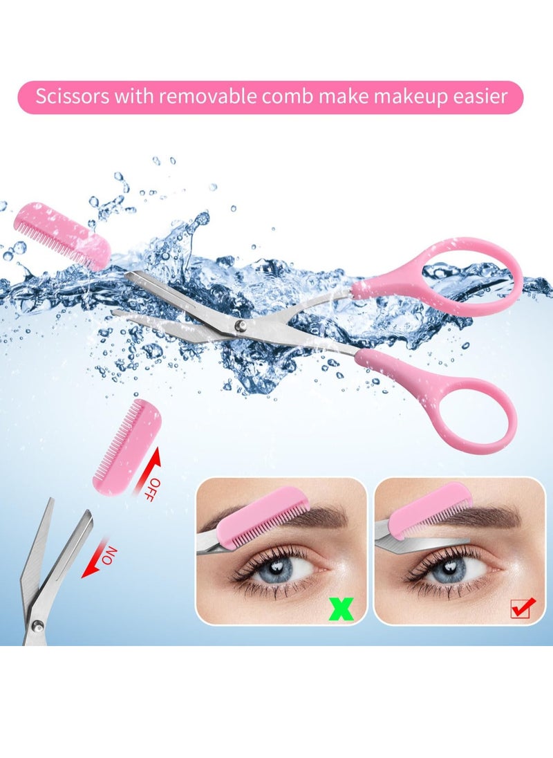 3pcs-Eyebrow Scissors with Eyebrow Razor,Professional Eyebrow Trimmer Scissors with Comb,Non Slip Finger Grips Eyebrow Trimmer, Hair Removal Beauty Accessories for Men Women (Black, Pink, Blue)