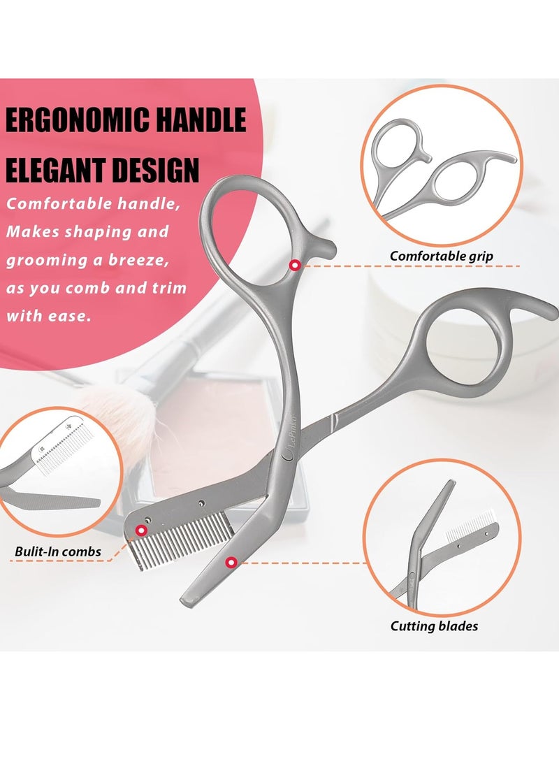 Eyebrow Trimming Scissors with Combs, Eyebrow Trimmers, Gifts for Men Women Stocking Stuffers, Stainless Steel Gray