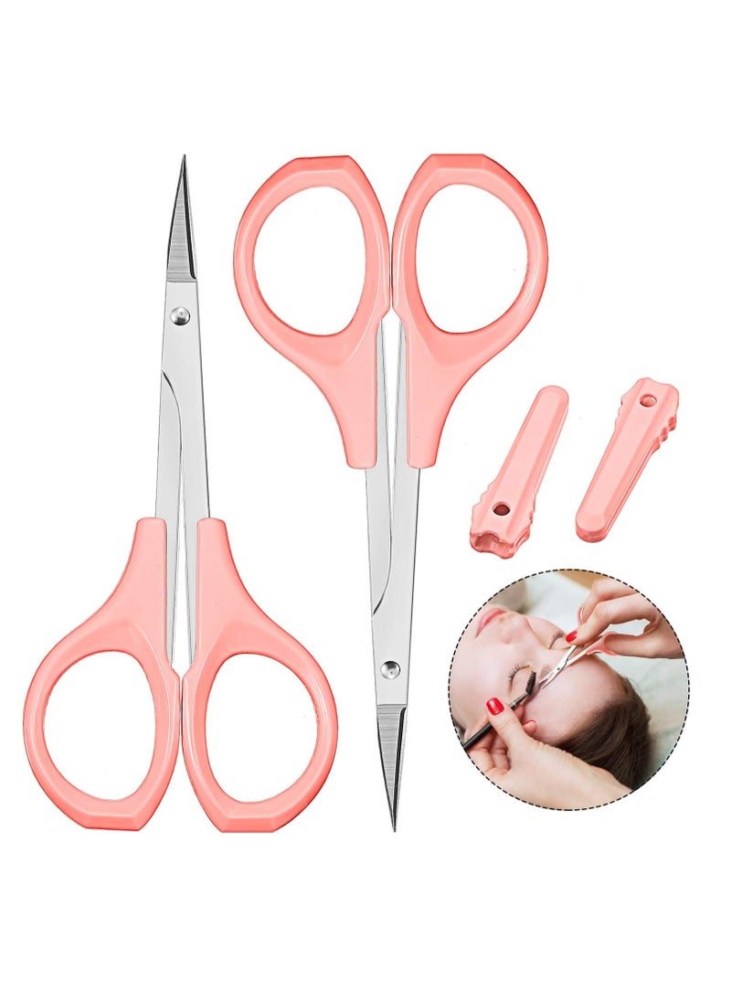 2 Pack Curved Craft Scissors Small Scissors Beauty Eyebrow Scissors Stainless Steel Trimming Scissors for Eyebrow Eyelash Extensions, Facial Nose Hair, 4 Inch (Pink)