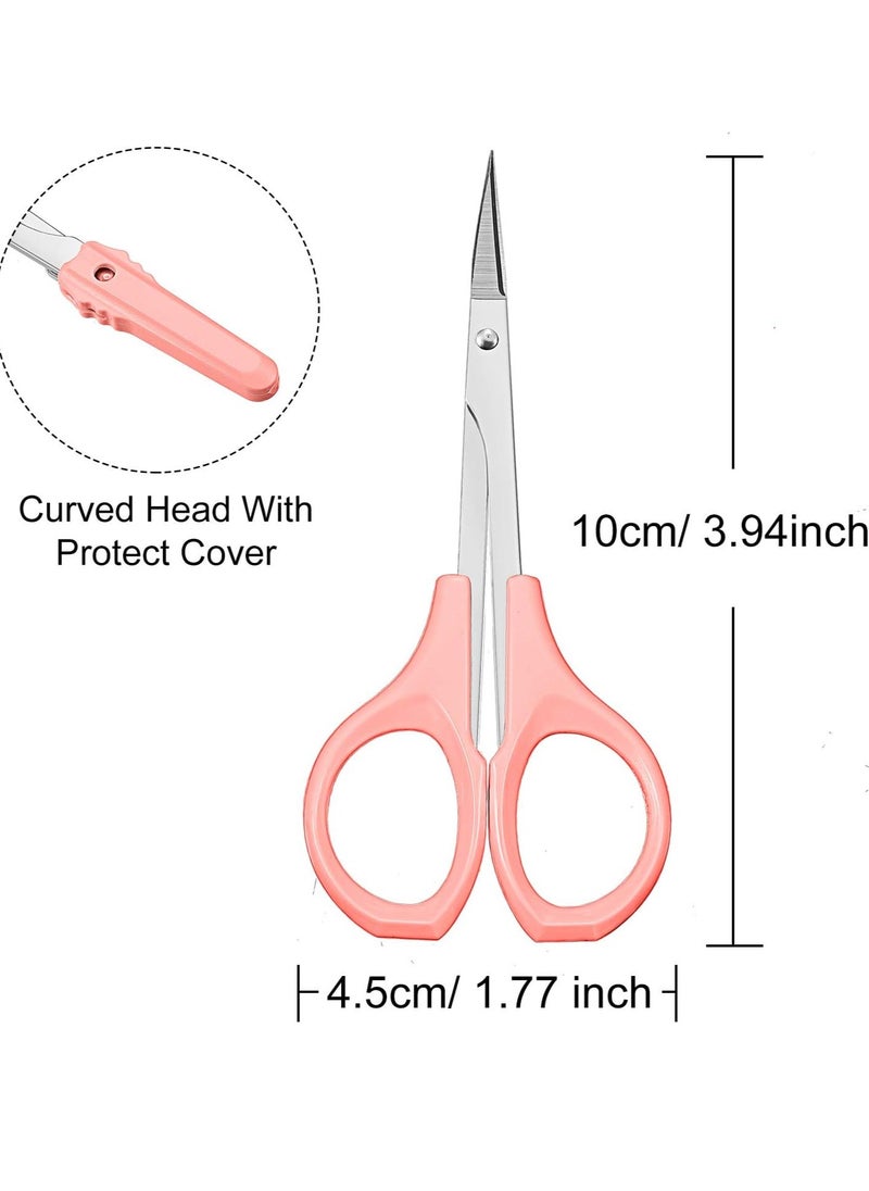 2 Pack Curved Craft Scissors Small Scissors Beauty Eyebrow Scissors Stainless Steel Trimming Scissors for Eyebrow Eyelash Extensions, Facial Nose Hair, 4 Inch (Pink)